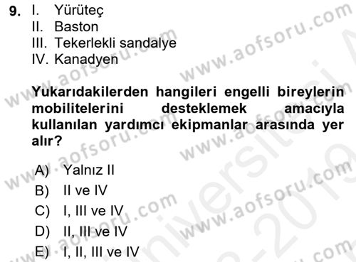 Temel Bakım ve Rehabilitasyon 1 Dersi 2018 - 2019 Yılı (Final) Dönem Sonu Sınav Soruları 9. Soru