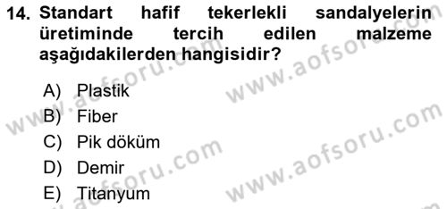 Temel Bakım ve Rehabilitasyon 1 Dersi 2018 - 2019 Yılı Yaz Okulu Sınav Soruları 14. Soru