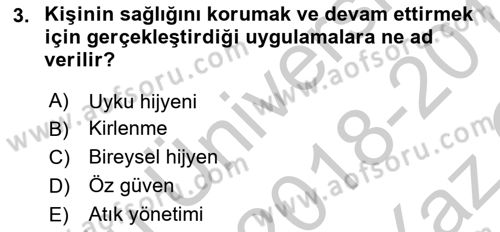 Temel Bakım ve Rehabilitasyon 1 Dersi 2018 - 2019 Yılı Yaz Okulu Sınav Soruları 3. Soru