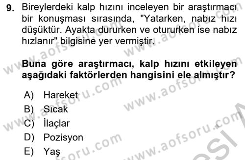 Temel Bakım ve Rehabilitasyon 1 Dersi 2018 - 2019 Yılı Yaz Okulu Sınav Soruları 9. Soru