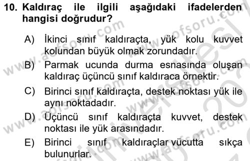 Temel Bakım ve Rehabilitasyon 1 Dersi 2020 - 2021 Yılı Yaz Okulu Sınav Soruları 10. Soru