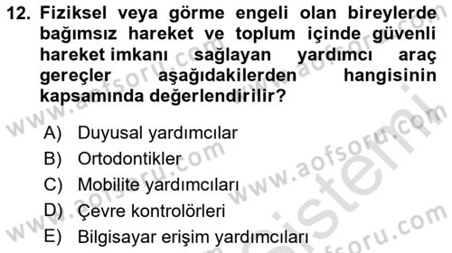 Temel Bakım ve Rehabilitasyon 1 Dersi 2020 - 2021 Yılı Yaz Okulu Sınav Soruları 12. Soru