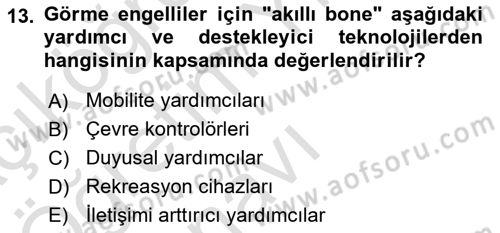 Temel Bakım ve Rehabilitasyon 1 Dersi 2020 - 2021 Yılı Yaz Okulu Sınav Soruları 13. Soru