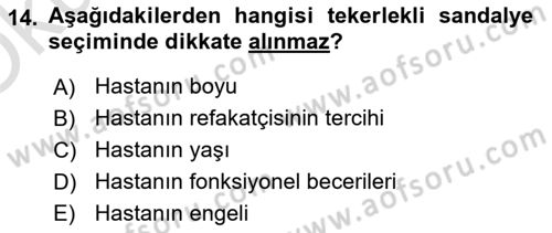 Temel Bakım ve Rehabilitasyon 1 Dersi 2020 - 2021 Yılı Yaz Okulu Sınav Soruları 14. Soru