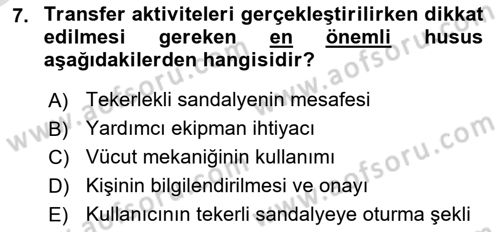 Temel Bakım ve Rehabilitasyon 1 Dersi 2020 - 2021 Yılı Yaz Okulu Sınav Soruları 7. Soru