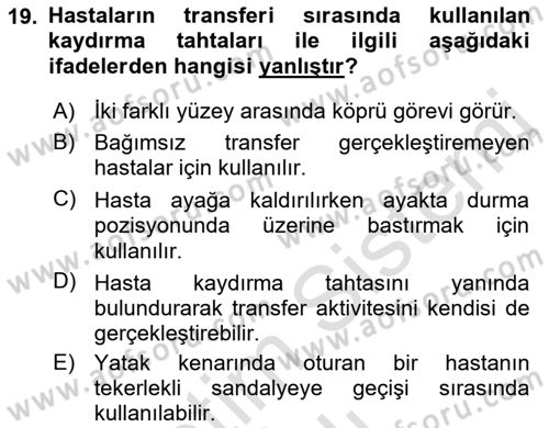 Temel Bakım ve Rehabilitasyon 1 Dersi 2021 - 2022 Yılı (Vize) Ara Sınav Soruları 19. Soru