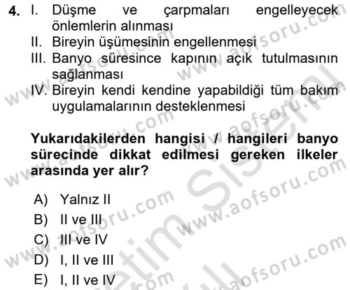 Temel Bakım ve Rehabilitasyon 1 Dersi 2021 - 2022 Yılı (Vize) Ara Sınav Soruları 4. Soru