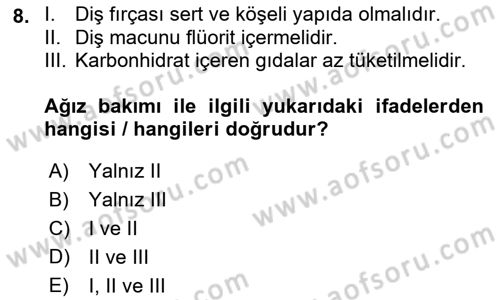 Temel Bakım ve Rehabilitasyon 1 Dersi 2021 - 2022 Yılı (Vize) Ara Sınav Soruları 8. Soru