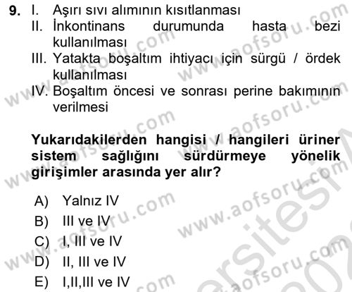 Temel Bakım ve Rehabilitasyon 1 Dersi 2021 - 2022 Yılı (Vize) Ara Sınav Soruları 9. Soru