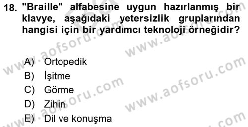 Temel Bakım ve Rehabilitasyon 1 Dersi 2021 - 2022 Yılı (Final) Dönem Sonu Sınav Soruları 18. Soru