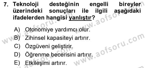 Temel Bakım ve Rehabilitasyon 1 Dersi 2021 - 2022 Yılı (Final) Dönem Sonu Sınav Soruları 7. Soru