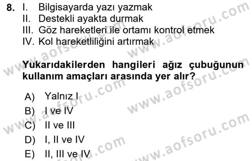 Temel Bakım ve Rehabilitasyon 1 Dersi 2021 - 2022 Yılı (Final) Dönem Sonu Sınav Soruları 8. Soru