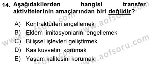 Temel Bakım ve Rehabilitasyon 1 Dersi 2021 - 2022 Yılı Yaz Okulu Sınav Soruları 14. Soru