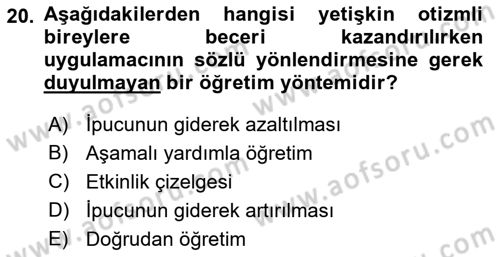 Temel Bakım ve Rehabilitasyon 1 Dersi 2021 - 2022 Yılı Yaz Okulu Sınav Soruları 20. Soru