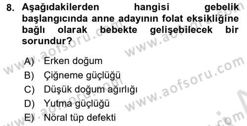 Temel Bakım ve Rehabilitasyon 1 Dersi 2021 - 2022 Yılı Yaz Okulu Sınav Soruları 8. Soru