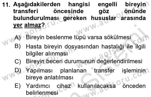 Temel Bakım ve Rehabilitasyon 1 Dersi 2022 - 2023 Yılı Yaz Okulu Sınav Soruları 11. Soru