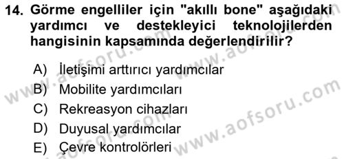 Temel Bakım ve Rehabilitasyon 1 Dersi 2022 - 2023 Yılı Yaz Okulu Sınav Soruları 14. Soru