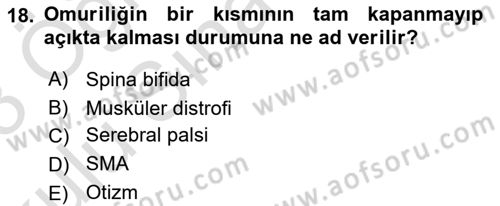 Temel Bakım ve Rehabilitasyon 1 Dersi 2022 - 2023 Yılı Yaz Okulu Sınav Soruları 18. Soru