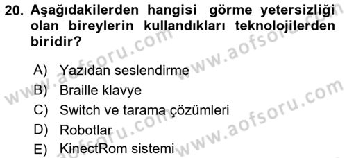 Temel Bakım ve Rehabilitasyon 1 Dersi 2022 - 2023 Yılı Yaz Okulu Sınav Soruları 20. Soru