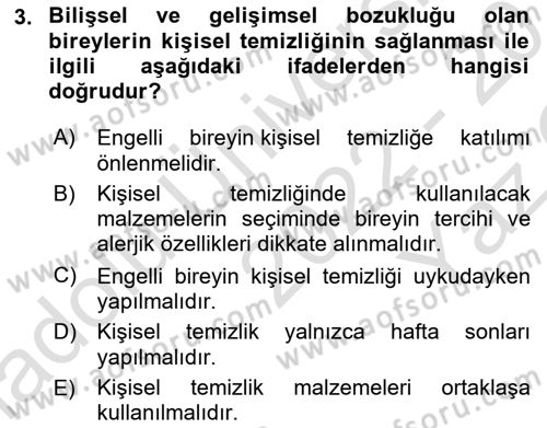 Temel Bakım ve Rehabilitasyon 1 Dersi 2022 - 2023 Yılı Yaz Okulu Sınav Soruları 3. Soru