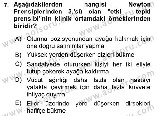 Temel Bakım ve Rehabilitasyon 1 Dersi 2022 - 2023 Yılı Yaz Okulu Sınav Soruları 7. Soru