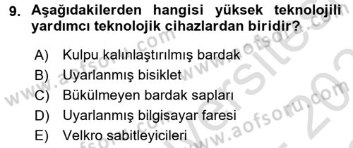 Temel Bakım ve Rehabilitasyon 1 Dersi 2022 - 2023 Yılı Yaz Okulu Sınav Soruları 9. Soru