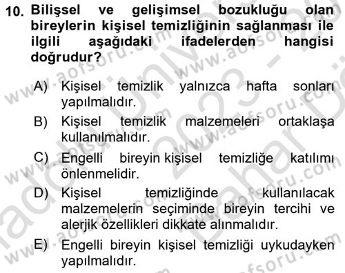 Temel Bakım ve Rehabilitasyon 1 Dersi 2023 - 2024 Yılı (Vize) Ara Sınav Soruları 10. Soru