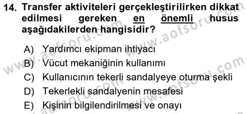 Temel Bakım ve Rehabilitasyon 1 Dersi 2023 - 2024 Yılı (Vize) Ara Sınav Soruları 14. Soru