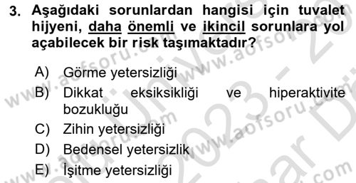 Temel Bakım ve Rehabilitasyon 1 Dersi 2023 - 2024 Yılı (Vize) Ara Sınav Soruları 3. Soru