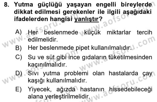 Temel Bakım ve Rehabilitasyon 1 Dersi 2023 - 2024 Yılı (Vize) Ara Sınav Soruları 8. Soru