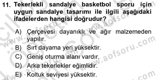 Temel Bakım ve Rehabilitasyon 1 Dersi 2023 - 2024 Yılı (Final) Dönem Sonu Sınav Soruları 11. Soru