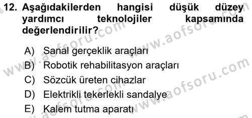 Temel Bakım ve Rehabilitasyon 1 Dersi 2023 - 2024 Yılı (Final) Dönem Sonu Sınav Soruları 12. Soru