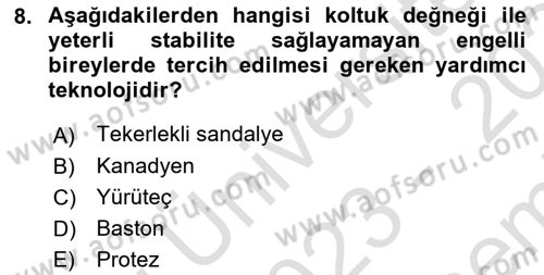 Temel Bakım ve Rehabilitasyon 1 Dersi 2023 - 2024 Yılı (Final) Dönem Sonu Sınav Soruları 8. Soru