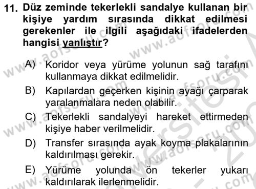 Temel Bakım ve Rehabilitasyon 1 Dersi 2023 - 2024 Yılı Yaz Okulu Sınav Soruları 11. Soru