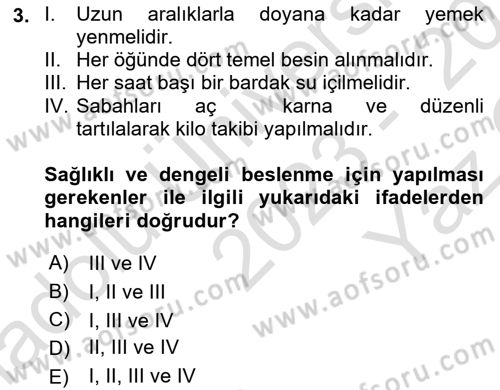 Temel Bakım ve Rehabilitasyon 1 Dersi 2023 - 2024 Yılı Yaz Okulu Sınav Soruları 3. Soru