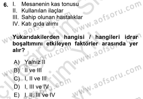 Temel Bakım ve Rehabilitasyon 1 Dersi 2023 - 2024 Yılı Yaz Okulu Sınav Soruları 6. Soru