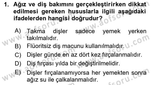 Temel Bakım ve Rehabilitasyon 1 Dersi 2024 - 2025 Yılı (Vize) Ara Sınav Soruları 1. Soru
