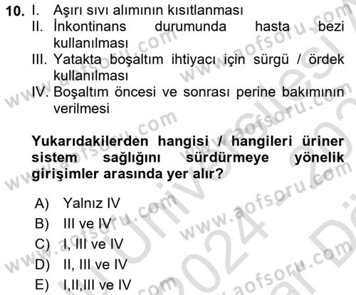 Temel Bakım ve Rehabilitasyon 1 Dersi 2024 - 2025 Yılı (Vize) Ara Sınav Soruları 10. Soru