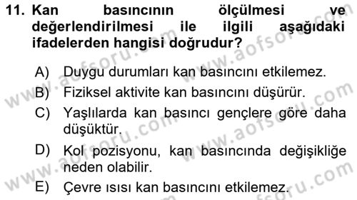 Temel Bakım ve Rehabilitasyon 1 Dersi 2024 - 2025 Yılı (Vize) Ara Sınav Soruları 11. Soru