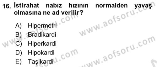 Temel Bakım ve Rehabilitasyon 1 Dersi 2024 - 2025 Yılı (Vize) Ara Sınav Soruları 16. Soru