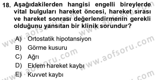 Temel Bakım ve Rehabilitasyon 1 Dersi 2024 - 2025 Yılı (Vize) Ara Sınav Soruları 18. Soru