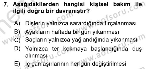 Temel Bakım ve Rehabilitasyon 1 Dersi 2024 - 2025 Yılı (Vize) Ara Sınav Soruları 7. Soru