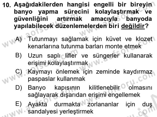 Temel Bakım ve Rehabilitasyon 1 Dersi 2025 - 2026 Yılı (Vize) Ara Sınav Soruları 10. Soru