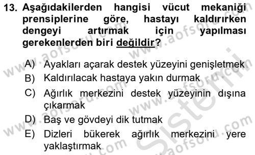 Temel Bakım ve Rehabilitasyon 1 Dersi 2025 - 2026 Yılı (Vize) Ara Sınav Soruları 13. Soru