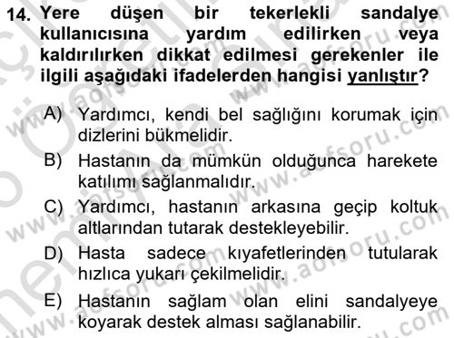 Temel Bakım ve Rehabilitasyon 1 Dersi 2025 - 2026 Yılı (Vize) Ara Sınav Soruları 14. Soru