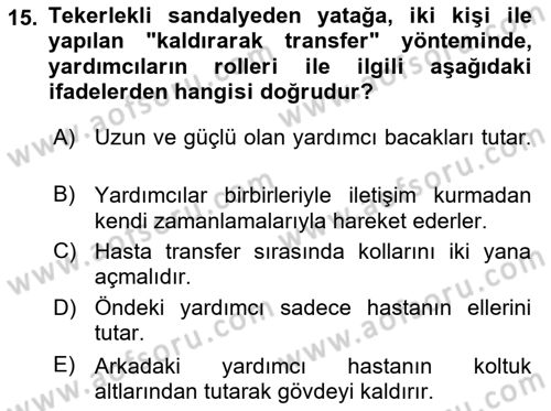 Temel Bakım ve Rehabilitasyon 1 Dersi 2025 - 2026 Yılı (Vize) Ara Sınav Soruları 15. Soru