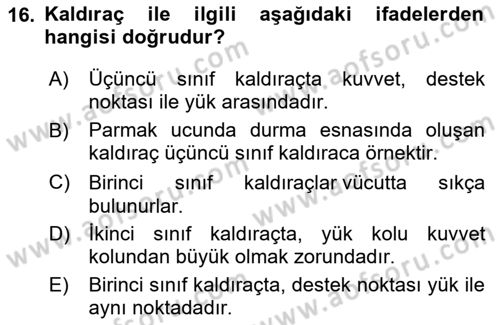 Temel Bakım ve Rehabilitasyon 1 Dersi 2025 - 2026 Yılı (Vize) Ara Sınav Soruları 16. Soru