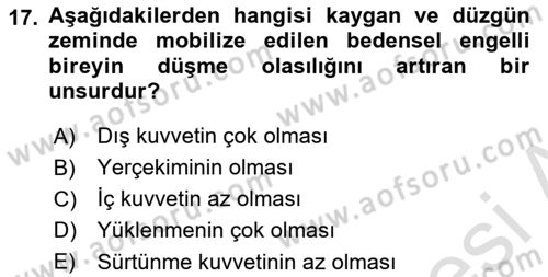 Temel Bakım ve Rehabilitasyon 1 Dersi 2025 - 2026 Yılı (Vize) Ara Sınav Soruları 17. Soru