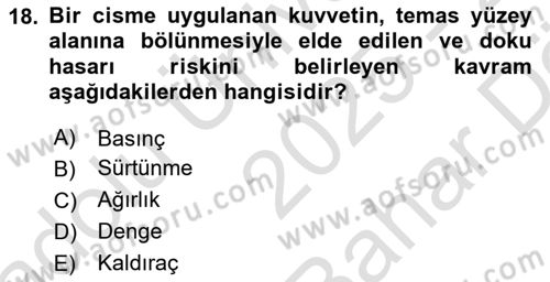 Temel Bakım ve Rehabilitasyon 1 Dersi 2025 - 2026 Yılı (Vize) Ara Sınav Soruları 18. Soru