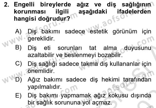 Temel Bakım ve Rehabilitasyon 1 Dersi 2025 - 2026 Yılı (Vize) Ara Sınav Soruları 2. Soru